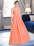 Madalyn Ball-Gown/Princess V-neck Floor-Length Chiffon Bridesmaid Dress With Ruffle UKP0013204