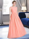 Madalyn Ball-Gown/Princess V-neck Floor-Length Chiffon Bridesmaid Dress With Ruffle UKP0013204