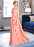 Madalyn Ball-Gown/Princess V-neck Floor-Length Chiffon Bridesmaid Dress With Ruffle UKP0013204