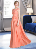 Madalyn Ball-Gown/Princess V-neck Floor-Length Chiffon Bridesmaid Dress With Ruffle UKP0013204