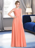 Madalyn Ball-Gown/Princess V-neck Floor-Length Chiffon Bridesmaid Dress With Ruffle UKP0013204