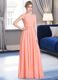 Madalyn Ball-Gown/Princess V-neck Floor-Length Chiffon Bridesmaid Dress With Ruffle UKP0013204