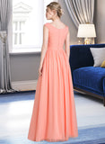 Madalyn Ball-Gown/Princess V-neck Floor-Length Chiffon Bridesmaid Dress With Ruffle UKP0013204