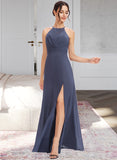 Jaylee A-Line Halter Floor-Length Bridesmaid Dress With Lace Split Front UKP0013205