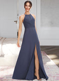 Jaylee A-Line Halter Floor-Length Bridesmaid Dress With Lace Split Front UKP0013205