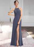 Jaylee A-Line Halter Floor-Length Bridesmaid Dress With Lace Split Front UKP0013205