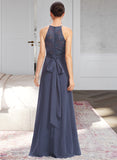 Jaylee A-Line Halter Floor-Length Bridesmaid Dress With Lace Split Front UKP0013205