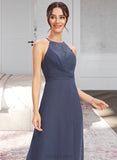 Jaylee A-Line Halter Floor-Length Bridesmaid Dress With Lace Split Front UKP0013205