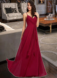 Marley A-Line V-neck Floor-Length Bridesmaid Dress With Ruffle UKP0013206