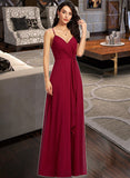 Marley A-Line V-neck Floor-Length Bridesmaid Dress With Ruffle UKP0013206