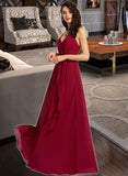 Marley A-Line V-neck Floor-Length Bridesmaid Dress With Ruffle UKP0013206