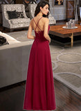 Marley A-Line V-neck Floor-Length Bridesmaid Dress With Ruffle UKP0013206