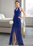 Eden A-Line Scoop Neck Asymmetrical Chiffon Bridesmaid Dress With Cascading Ruffles UKP0013210