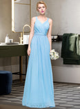 Nora A-Line V-neck Floor-Length Chiffon Bridesmaid Dress With Ruffle Bow(s) UKP0013211