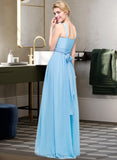 Nora A-Line V-neck Floor-Length Chiffon Bridesmaid Dress With Ruffle Bow(s) UKP0013211