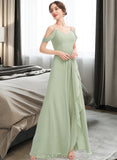 Heidy A-Line V-neck Floor-Length Bridesmaid Dress With Ruffle Split Front UKP0013213