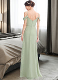 Heidy A-Line V-neck Floor-Length Bridesmaid Dress With Ruffle Split Front UKP0013213