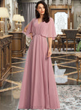 Bailee A-Line V-neck Floor-Length Bridesmaid Dress With Ruffle UKP0013214