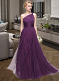 Maribel A-Line One-Shoulder Floor-Length Tulle Bridesmaid Dress With Ruffle UKP0013216