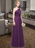 Maribel A-Line One-Shoulder Floor-Length Tulle Bridesmaid Dress With Ruffle UKP0013216