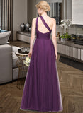 Maribel A-Line One-Shoulder Floor-Length Tulle Bridesmaid Dress With Ruffle UKP0013216