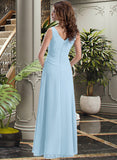 Gwen Chiffon V-neck Floor-length A-Line Bridesmaid Dress With Crystal Brooch And Cascading Ruffles UKP0013219