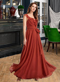 Kayden A-Line V-neck Floor-Length Bridesmaid Dress With Ruffle UKP0013221