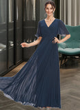 Jessica A-Line V-neck Floor-Length Bridesmaid Dress With Ruffle UKP0013223