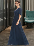 Jessica A-Line V-neck Floor-Length Bridesmaid Dress With Ruffle UKP0013223