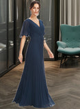 Jessica A-Line V-neck Floor-Length Bridesmaid Dress With Ruffle UKP0013223