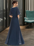 Jessica A-Line V-neck Floor-Length Bridesmaid Dress With Ruffle UKP0013223