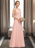 Yoselin A-Line V-neck Floor-Length Chiffon Lace Bridesmaid Dress UKP0013227