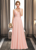 Yoselin A-Line V-neck Floor-Length Chiffon Lace Bridesmaid Dress UKP0013227