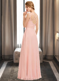 Yoselin A-Line V-neck Floor-Length Chiffon Lace Bridesmaid Dress UKP0013227