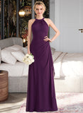 Evelin A-Line Scoop Neck Floor-Length Chiffon Bridesmaid Dress With Cascading Ruffles UKP0013228