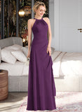 Evelin A-Line Scoop Neck Floor-Length Chiffon Bridesmaid Dress With Cascading Ruffles UKP0013228