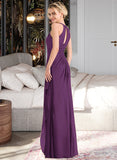 Evelin A-Line Scoop Neck Floor-Length Chiffon Bridesmaid Dress With Cascading Ruffles UKP0013228