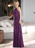 Evelin A-Line Scoop Neck Floor-Length Chiffon Bridesmaid Dress With Cascading Ruffles UKP0013228