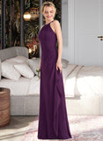 Evelin A-Line Scoop Neck Floor-Length Chiffon Bridesmaid Dress With Cascading Ruffles UKP0013228