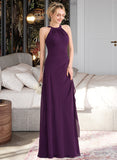 Evelin A-Line Scoop Neck Floor-Length Chiffon Bridesmaid Dress With Cascading Ruffles UKP0013228