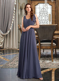 Kali A-Line V-neck Floor-Length Bridesmaid Dress With Ruffle UKP0013230