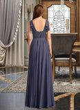 Kali A-Line V-neck Floor-Length Bridesmaid Dress With Ruffle UKP0013230