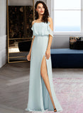 Keyla A-Line Off-the-Shoulder Floor-Length Bridesmaid Dress With Split Front UKP0013231