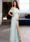 Keyla A-Line Off-the-Shoulder Floor-Length Bridesmaid Dress With Split Front UKP0013231