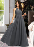 Kiara A-Line Halter Floor-Length Chiffon Bridesmaid Dress With Ruffle Beading Sequins UKP0013232