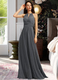 Kiara A-Line Halter Floor-Length Chiffon Bridesmaid Dress With Ruffle Beading Sequins UKP0013232