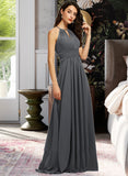 Kiara A-Line Halter Floor-Length Chiffon Bridesmaid Dress With Ruffle Beading Sequins UKP0013232