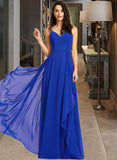 Alula A-Line V-neck Floor-Length Bridesmaid Dress With Ruffle UKP0013233