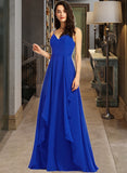 Alula A-Line V-neck Floor-Length Bridesmaid Dress With Ruffle UKP0013233