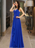 Alula A-Line V-neck Floor-Length Bridesmaid Dress With Ruffle UKP0013233